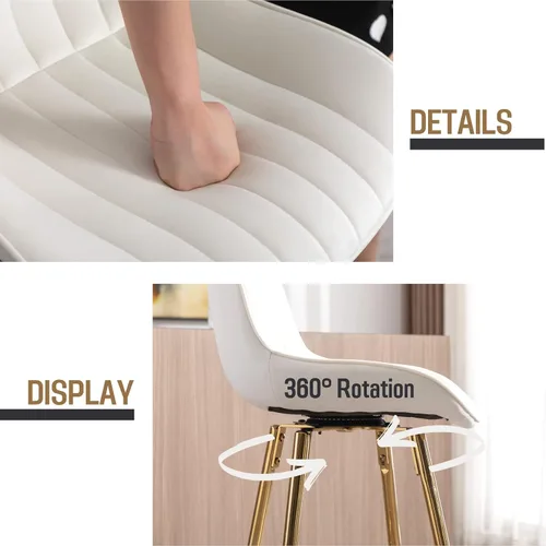 Vista 4 de CIMOO Juego de 2 taburetes giratorios de bar de terciopelo con patas doradas, sillas de bar de 30 pulgadas con respaldo, taburetes de bar beige