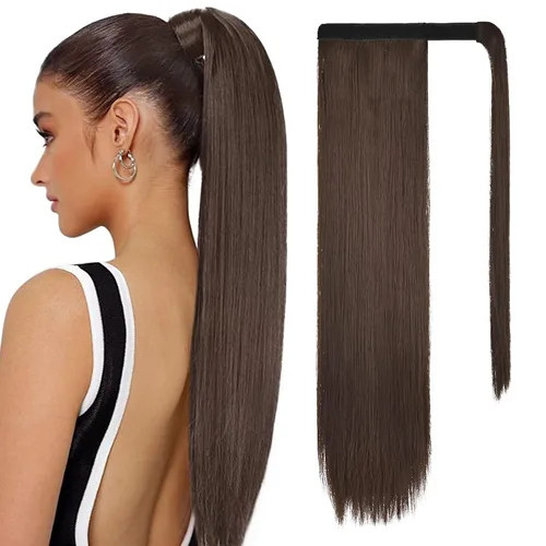 Vista 23 de SEIKEA Extensión de cola de caballo con clip alrededor del cabello lacio para mujer (12 pulgadas, negro)