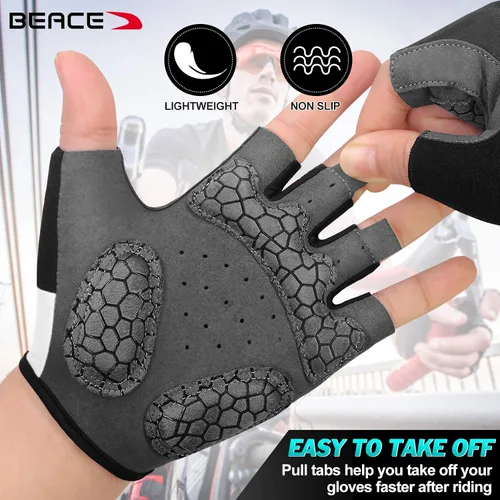 Vista 5 de BEACE Guantes de ciclismo, guantes de ciclismo, guantes de ciclismo de medio dedo, guantes de bicicleta de carretera para hombres y mujeres, 0.197