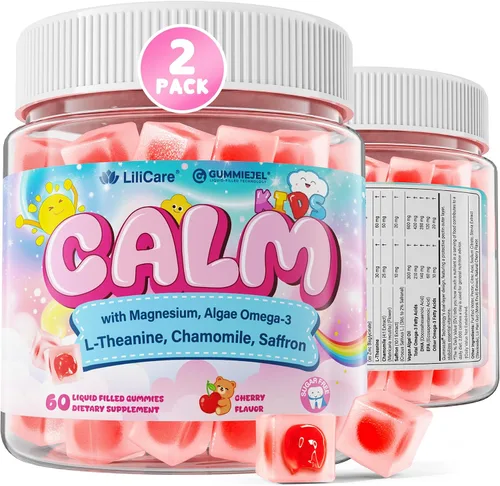 Vista 9 de Kids Calm - Gomitas de bisglicinato de magnesio y azafrán + Omega 3 vegano, suplemento quelado de glicinato de magnesio para niños con L-teanina