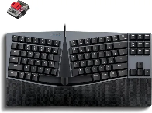 Vista 10 de Perixx PERIBOARD-335BL - Teclado compacto mecánico ergonómico con cable, interruptores azules de bajo perfil, función programable con teclas macro