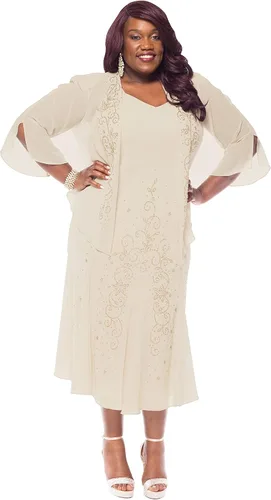 Vista 5 de R&M Richards - Vestido de gasa con cuentas para mujer