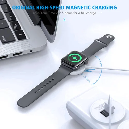 Vista 2 de Compatible con cargador rápido de reloj inteligente de 3.3 pies, cable de carga iWatch con cargador de pared USB, enchufe de viaje para cable