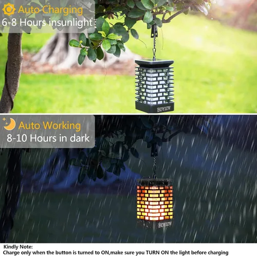 Vista 4 de Solar llama para colgar luces al aire última intervensión Linternas solares de luz IP55 impermeable con 75 LEDs bailando ojearlas efecto para jardín