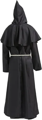 Vista 3 de Disfraz de sacerdote para hombre adulto, disfraces de Halloween para hombres, disfraz de monje con capucha y capa de fraile