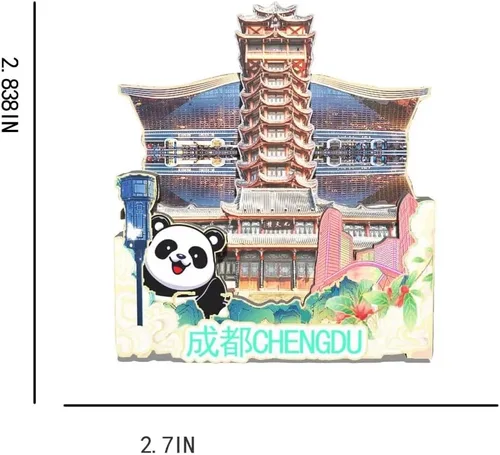 Vista 3 de China Chengdu imán de nevera imán de madera 3D monumentos viajes coleccionables recuerdos decoración hecha a mano -23