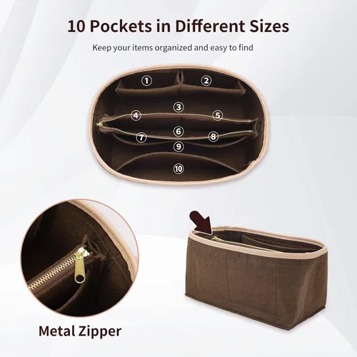 Vista 4 de Organizador de bolsos y modelador de base para Speedy 30 & Neverfull mm, organizador de bolsas de fieltro para bolsos con cremallera de metal bolsa