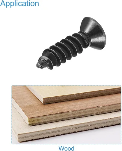 Vista 5 de uxcell Tornillos de madera M3 x 0.472 in Tornillos de cabeza plana Phillips de acero al carbono Autoperforantes Negro 200pcs
