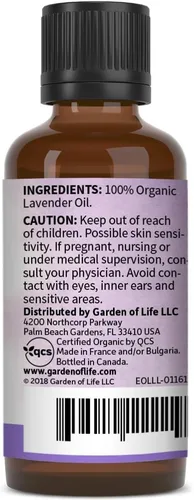 Vista 6 de Garden of Life Aceite Esencial, Lavanda 1 fl oz (30 mL), 100% Orgánico USDA & Puro, Limpio, Sin Diluir y Sin OMG - para Difusor, Aromaterapia
