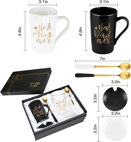 Vista 7 de YHRJWN Los mejores regalos para mamá y papá, Tazas para mamá y papá, Mejor taza de café para padres, Regalos de Navidad para padres de hija e hijo