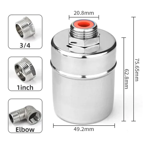 Vista 2 de Float Valve Automatic Water Level Control 1/2" 3/4" 1Inch 304 Stainless Steel Floating Installed Inside for Tower Tank(1",Side Water Inlet)