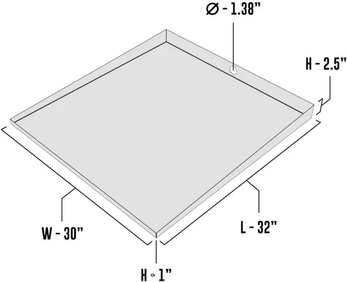 Vista 3 de Bandeja de lavadora de carga frontal de 32 x 30 pulgadas con drenaje (acero galvanizado) - Fabricado en Estados Unidos