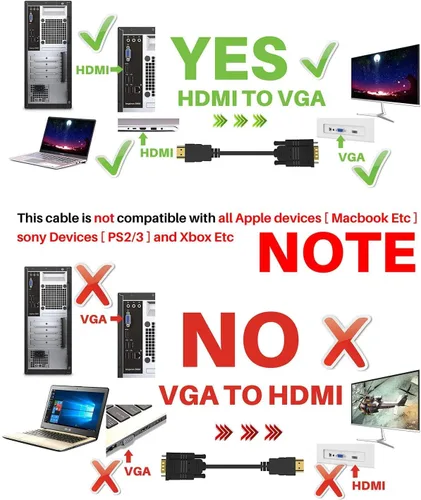 Vista 5 de NewBEP Cable HDMI a VGA, adaptador HDMI macho a VGA macho de 1080P chapado en oro 1080P convertidor de video activo compatible con computadora