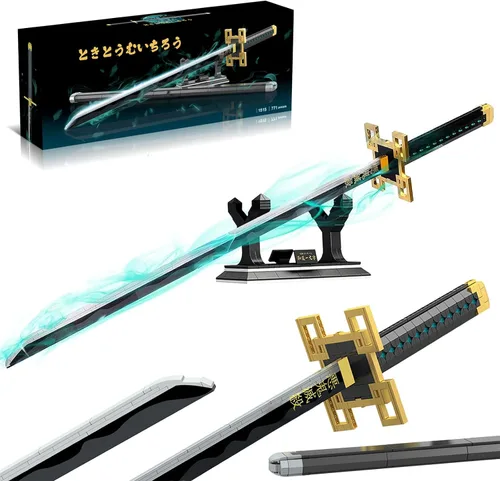 Vista 9 de HIGH GODO Demon Anime Sword Building Set, Kit de Bloques de Hacha y Martillo Meteoro de 43 Pulgadas, Set de Bloques de Construcción de Armas