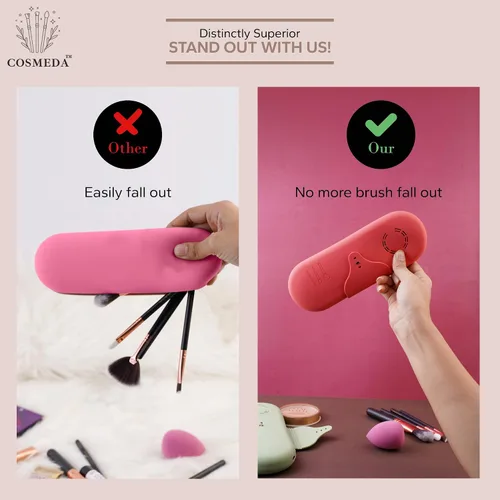 Vista 6 de Beauty Bloom - Soporte y organizador para brochas de maquillaje, silicona con hebilla, estuche de almacenamiento portátil para brochas de belleza