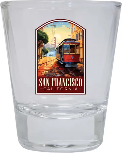 Vista 5 de San Francisco California C Souvenir - Vaso de chupito redondo de 1.5 onzas, color azul, paquete de 2