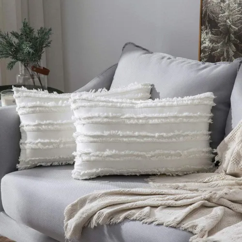 Vista 21 de MIULEE - Juego de 2 fundas de cojín decorativas de lino estilo bohemio, con patrón jacquard a rayas, para sofá, sillón, sala de estar y habitación