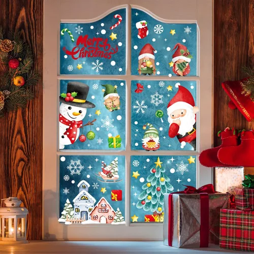 Vista 5 de AOWDIAO Decoraciones de Navidad, 210 unidades de adhesivos de ventana de Navidad para vidrio de doble cara, reutilizables, lindas calcomanías