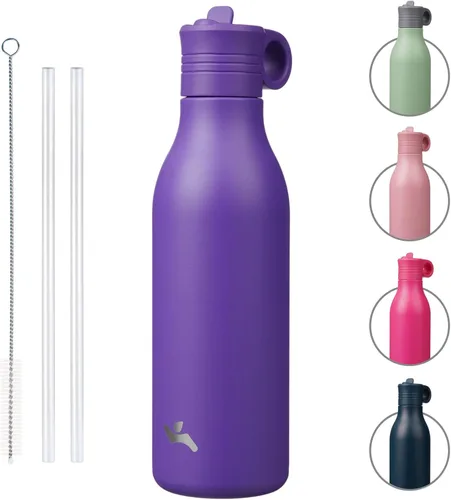 Vista 34 de Konokyo Botella de agua de acero inoxidable de 12 onzas con popote, botella de agua de viaje de metal aislada, reutilizable y a prueba de fugas, sin