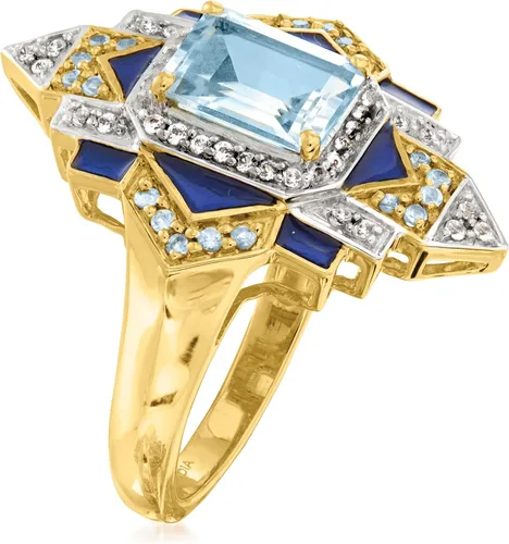 Vista 3 de Ross-Simons Anillo de topacio azul Londres, azul cielo y blanco de 2.10 quilates con esmalte azul en oro de 18 quilates sobre plata esterlina