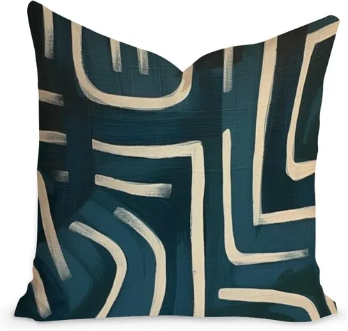 Vista 22 de Cojín de cojín verde salvia con rayas geométricas estilo granja enrejado imperial geométrico verde para sofá, funda de cojín de doble cara, 24 x 24