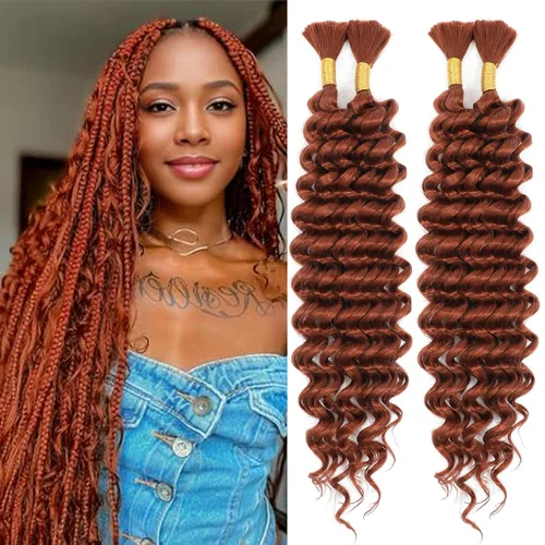 Vista 15 de Mezcla de cabello humano para trenzar, cabello sintético rizado bohemio para trenzar, trenzas bohemias de 16 pulgadas, 4 paquetes de 110g/paquete