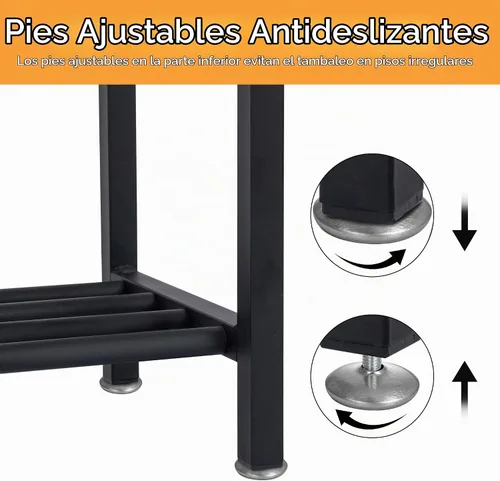 Vista 6 de Acovy Mesa consola industrial de madera maciza, mesa de entrada de 2 niveles con estantes de almacenamiento, mesa de sofá estrecha para sala