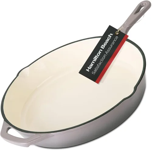 Vista 12 de Sartén de Hierro Fundido Esmaltada Hamilton Beach de 8 Pulgadas en Crema, Revestimiento Esmaltado en Crema, Sartén para Estufa y Horno
