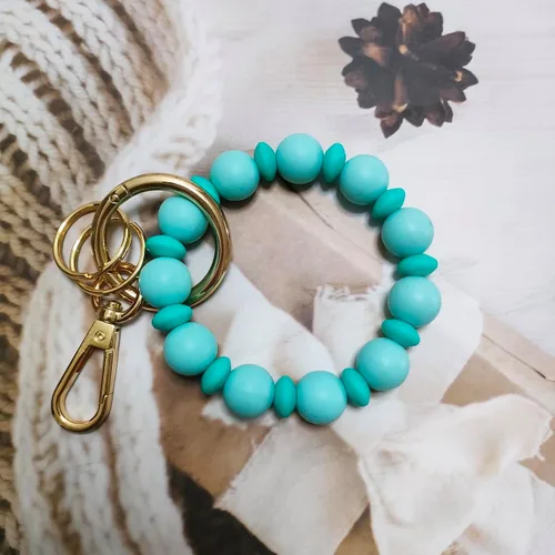 Vista 7 de Junyuerly Llavero de silicona con cuentas para mujer, pulsera elástica para llavero