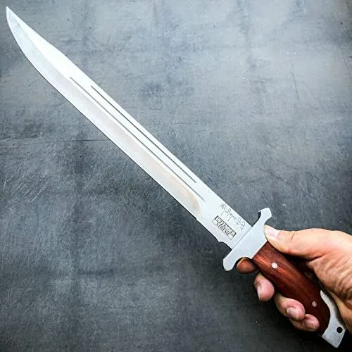 Vista 2 de Machete táctico de acero inoxidable de 18 pulgadas con mango de madera