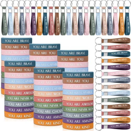 Vista 10 de Sratte 120 pulseras motivacionales, regalos inspiradores, llaveros inspiradores, regalo de agradecimiento para la semana de CNA, profesores