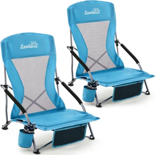 Vista 12 de Lamberia Silla de playa plegable para adultos, paquete de 2, sillas de playa bajas portátiles con capacidad de 300 libras, silla de camping ligera