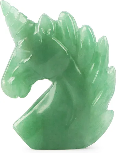 Vista 8 de Artistone Figuras de piedra de unicornio de jade de aventurina verde de 2 pulgadas talladas a mano, adorno de unicornio de cristal, símbolo