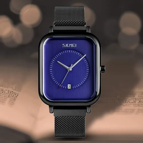 Vista 5 de SKMEI Reloj de pulsera para hombres y mujeres, reloj analógico de cuarzo impermeable a la moda con fecha de hora, esfera rectangular, reloj de mano