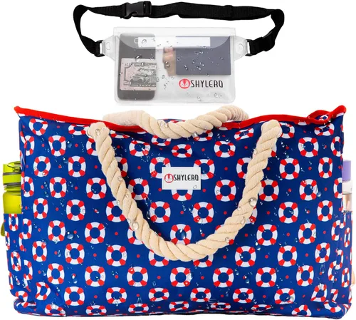 Vista 9 de SHYLERO Bolsa de playa y bolsa de piscina. Tiene bolsa hermética, tonelada de bolsillos. La bolsa de playa tiene cremallera, repelente al agua.