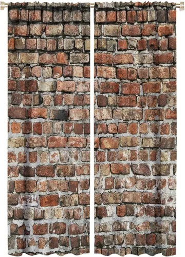 Vista 22 de Cortinas opacas para pared de ladrillo, rústicas, para pared de ladrillo, naranja y rojo, impresión artística para sala de estar, dormitorio