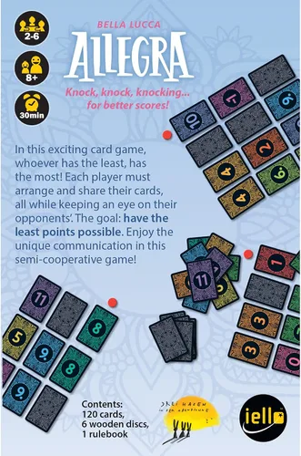 Vista 2 de IELLO: Allegra - Basado en el juego de cartas Golf, mantén tu puntuación lo más baja posible, a partir de 8 años en familia, 2-6 jugadores, 30