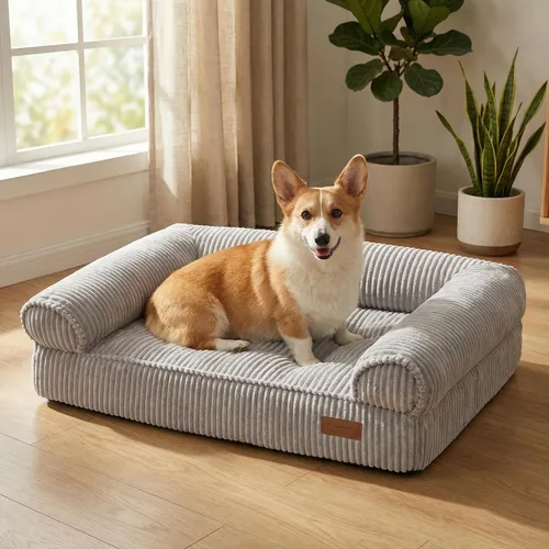 Vista 19 de FUKUMARU Sofá cama para perros, acogedora cama de pana para gatos de interior con funda lavable, cama ortopédica impermeable de 28 pulgadas