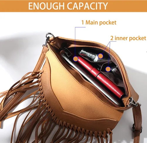 Vista 4 de Lytosmoo Fringe Purse for Women Vintage Leather Tassel Handbag Shoulder Bag Fringe Crossbody Bags Hobo Satchel Handbag