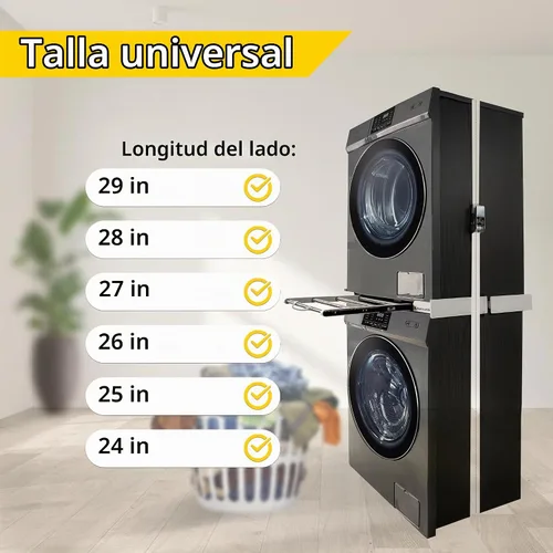 Vista 4 de Kit de apilamiento MaxWorks para lavadora y secadora, kit de apilamiento universal para lavadora y secadora con estantes extraíbles