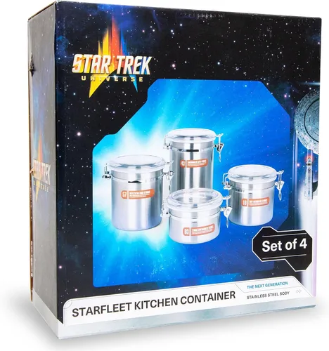 Vista 4 de Star Trek: Recipientes de almacenamiento de cocina de acero inoxidable con tapas herméticas, juego de 4