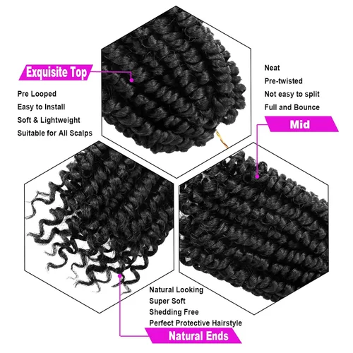 Vista 4 de Bileaf Paquete de 8 de cabello de ganchillo trenzado de pasión de 6 pulgadas para mujeres, pelo corto de ganchillo trenzado de pasión pretrenzado