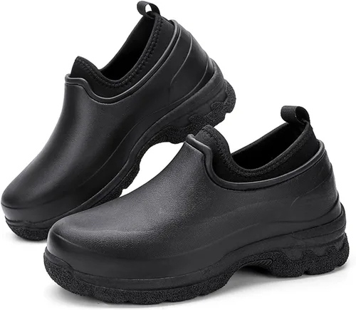 Vista 2 de YUKTOPA Zuecos de trabajo impermeables antideslizantes para hombre y mujer, resistentes al aceite, zapatos de chef de seguridad, zapatos de trabajo