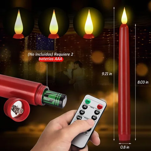 Vista 6 de Vela cónica sin llama con control remoto, paquete de 3 velas LED de plástico, velas parpadeantes que funcionan con pilas, vela alta clásica de 9.2