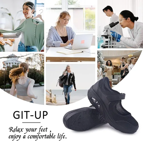 Vista 6 de Zapatos de enfermería de trabajo para mujer, antideslizantes, ajustables y transpirables, para caminar, fitness, informal, enfermería, ortopédicos