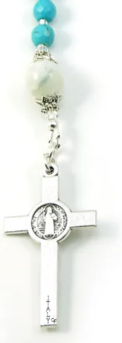 Vista 5 de Cuentas de oración católica, rosario católico de howlita de San Benito con aceite de unción (no es un collar), Metal, Howlita estabilizada