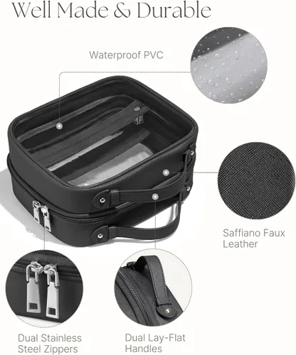 Vista 6 de Bolsa de Cosméticos Transparente de Doble Capa Bolsa de Artículos de Tocador de Viaje Bolsa de Maquillaje Transparente Estuche con 4 Compartimentos