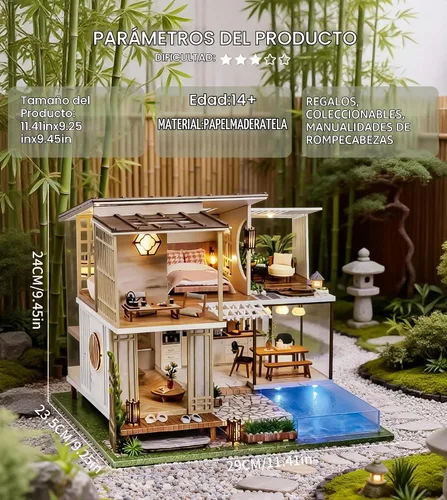 Vista 2 de Spilay - Casa de muñecas en miniatura con muebles, kit de bricolaje de madera para casa de muñecas, mini kit artesanal hecho a mano, escala 1:24