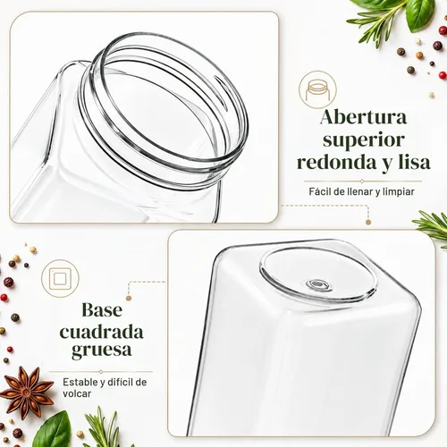 Vista 4 de Bekith Paquete de 16 tarros de plástico para especias de 9 onzas con tapa negra, botellas de plástico para especias vacíos para almacenar especias