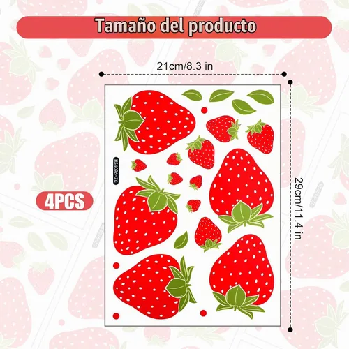 Vista 2 de 4 hojas/92 calcomanías de pared de fresa, calcomanías de pared de frutas